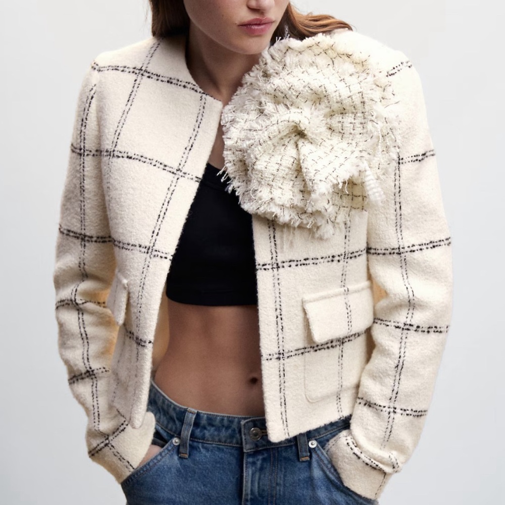 Mango Maxi Floral Tweed Blazer